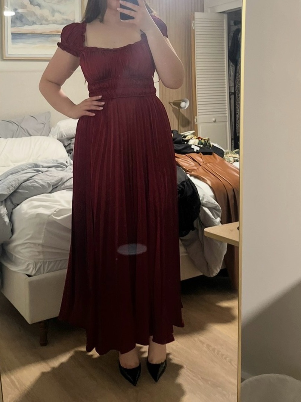 Taylor Burgundy Puff-Sleeve Maxi Dress